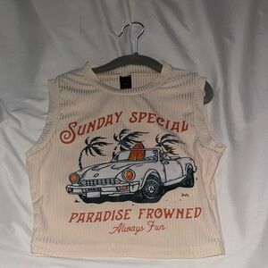 Kids Cream Sleeveless Top with Car Print